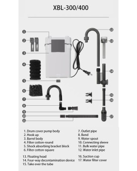 Filtre externe XBL-300 300 l/h skimmer ajustable