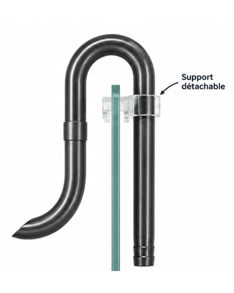 Pipe sortie inox premium gris anthracite mat 12mm col de cygne support acrylique aquarium