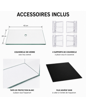 Aquarium float glass By Skaii 45x28x30cm coins arrondis, accessoires inclus