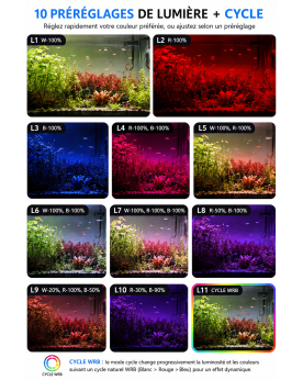 10 presets couleur WRB et cycle automatique rampe LED aquarium planté