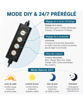 Rampe LED aquarium noire avec contrôleur timer 6h 10h 12h sur aquarium planté