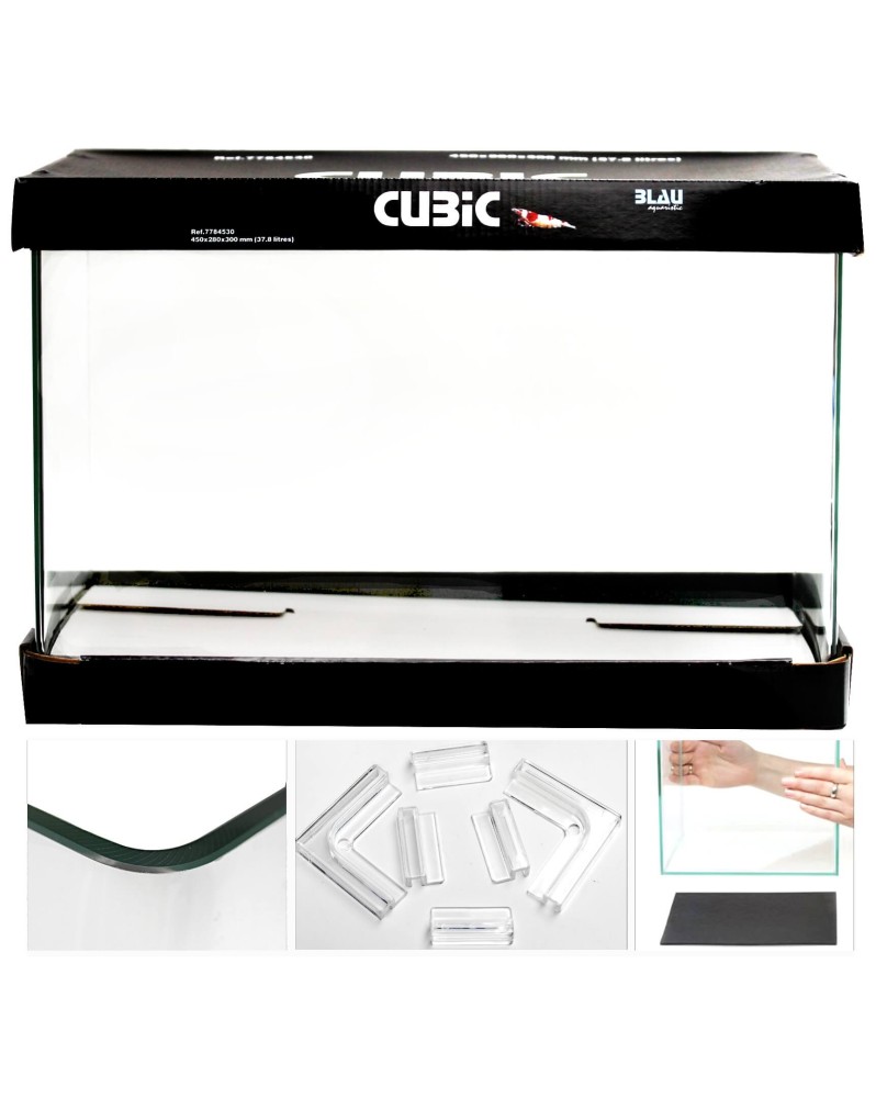 Aquarium Cubic Blau verre float coins arrondis